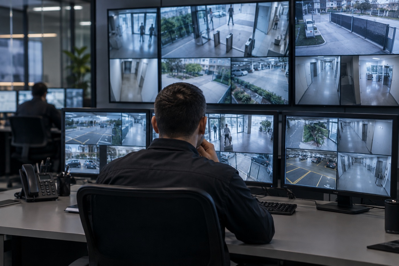Central de monitoramento com imagens de câmeras