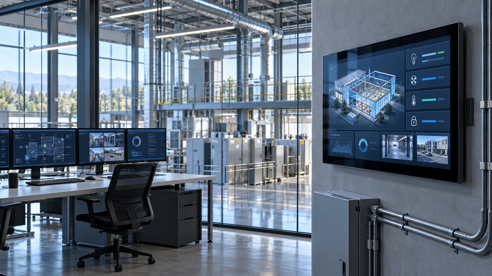 Painel de controle mostra informações de uma operação industrial