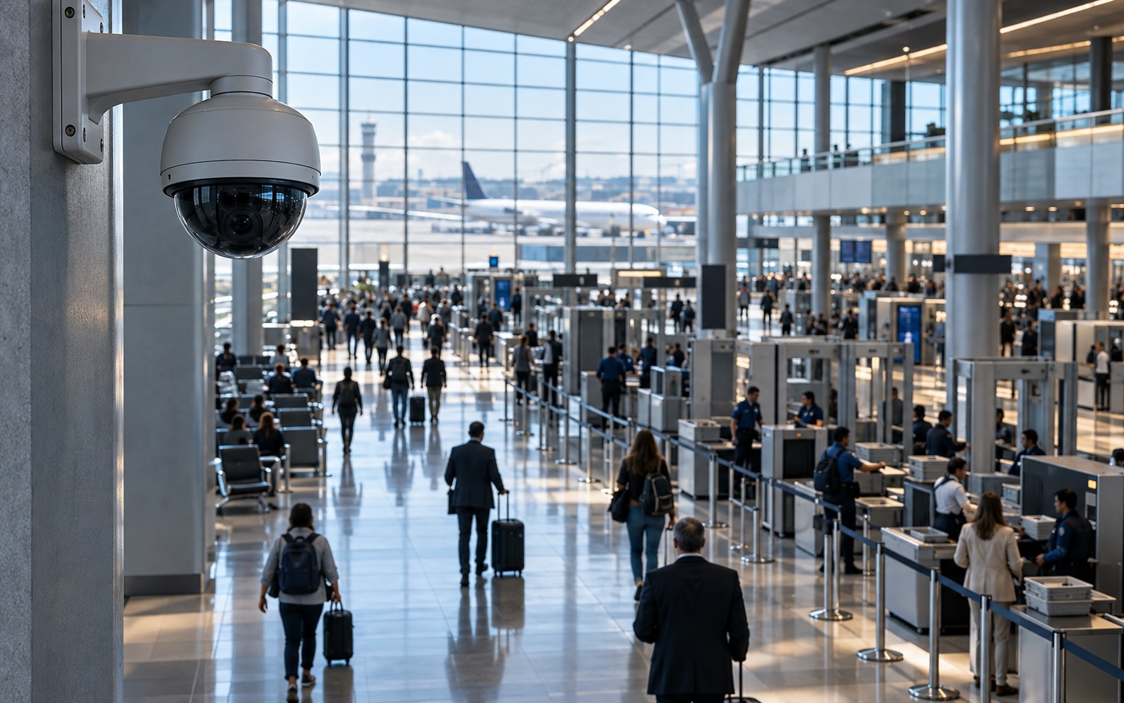 Câmera monitora circulação em terminal aeroportuário