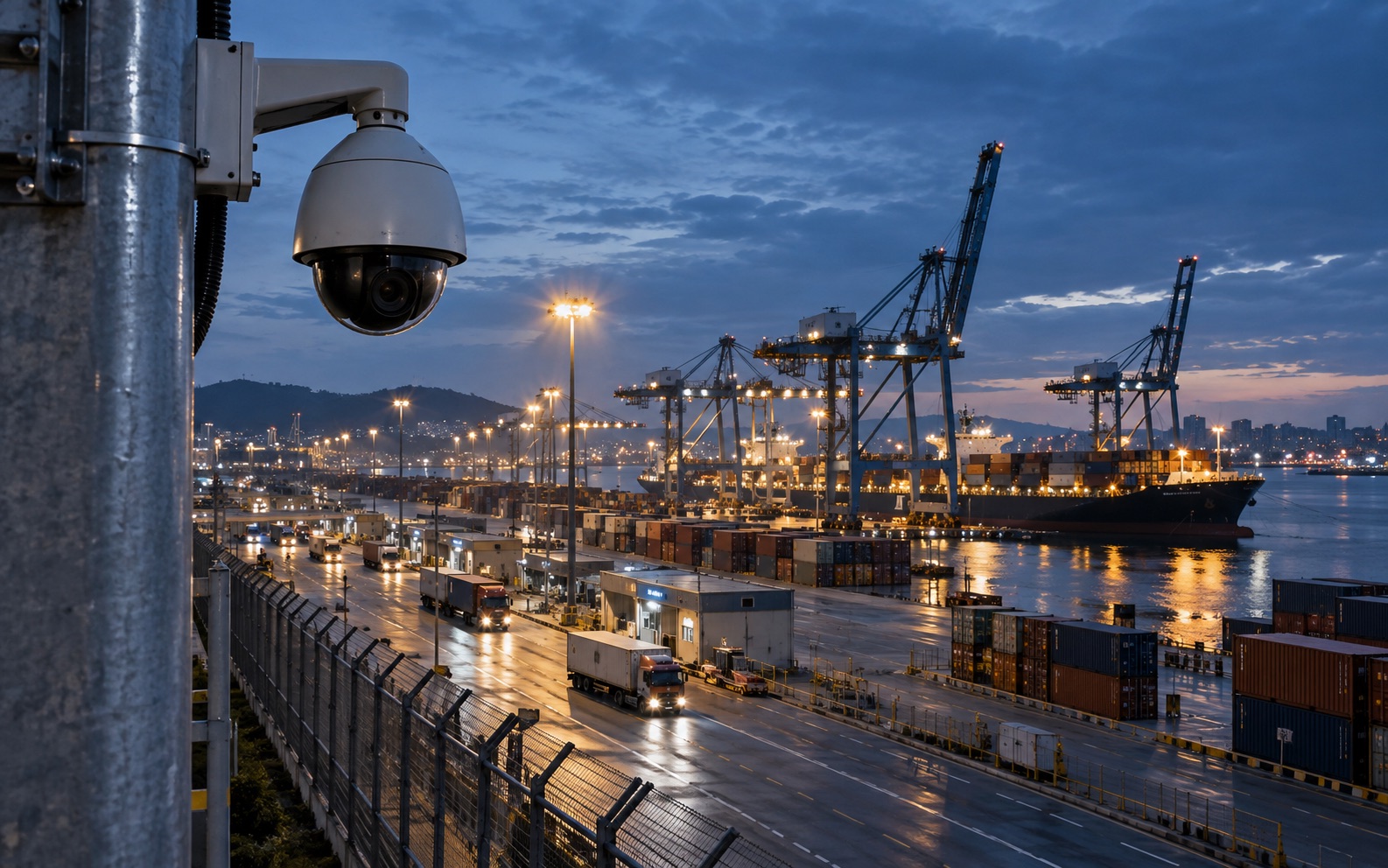 Câmera observa operações em porto de contêineres