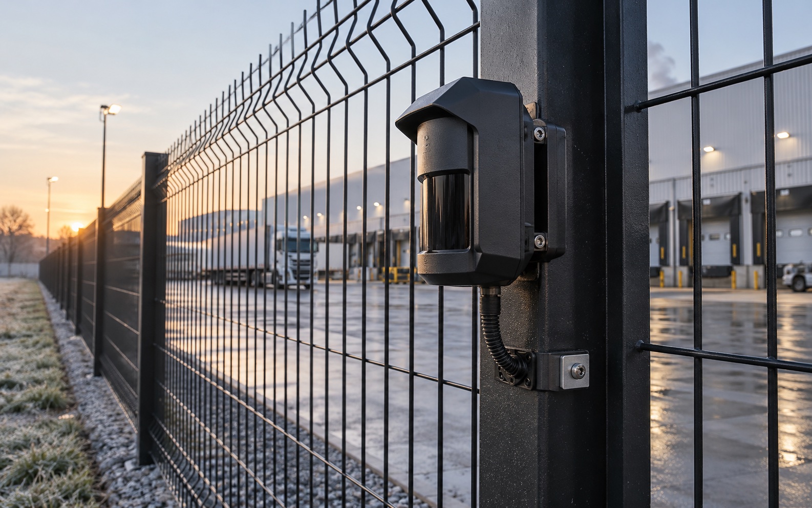 Sensor de intrusão instalado em alambrado industrial
