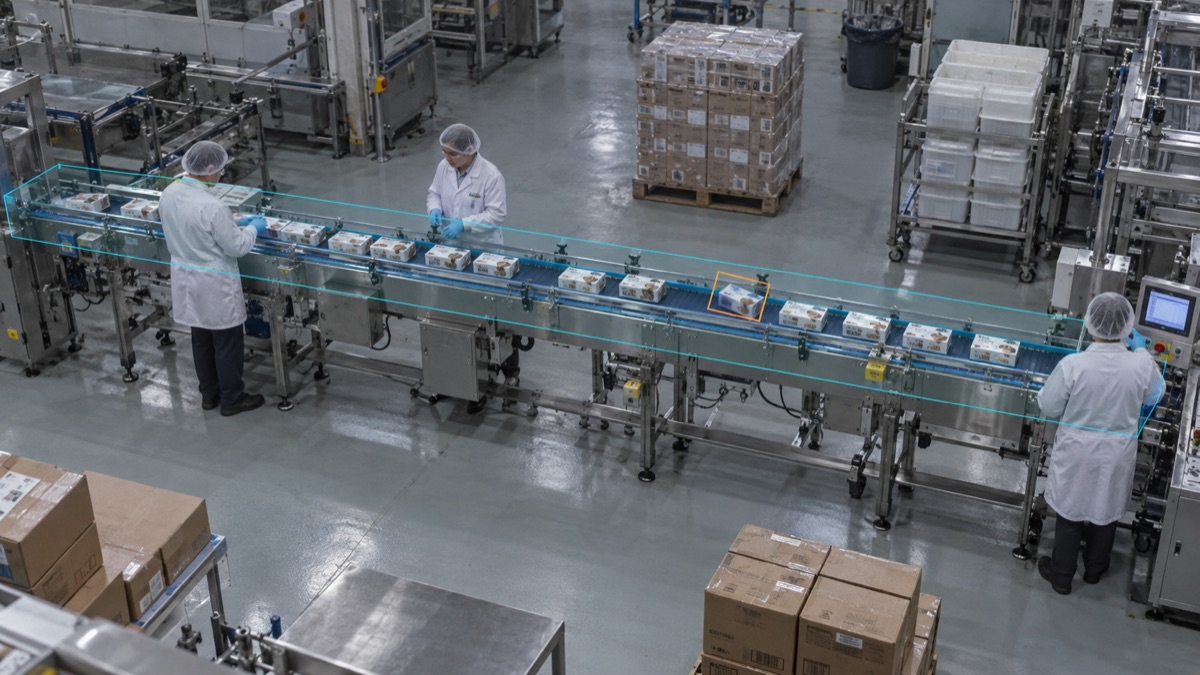 Câmera destaca volume desalinhado em linha de produção